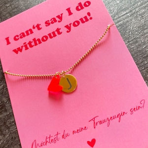 Karte + Kette mit Anhänger / Acryl / Trauzeugin / Charm viele Motive & Farben / Gold oder Silber / Herz / Kuss Love Coin Buchstabe Bff Neon