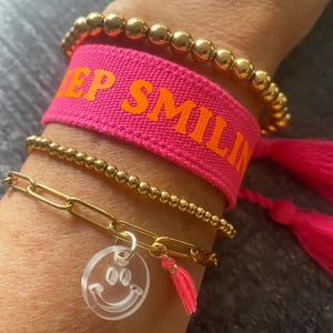 Armbandset n. Wahl Neon Kugelarmband Paperclip Boho Armband auf Karte Smiling Acryl Freundschaftsarmband Gold BFF Freundin JGA Ibiza Boho