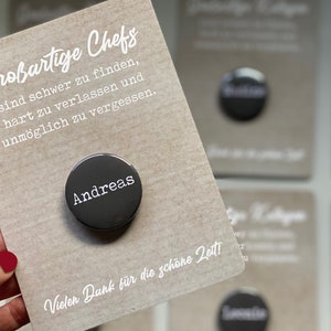 Cadeau d'adieu pour patron, collègues / carte avec cadeau personnalisé / bouton aimanté / déménagement, retraite