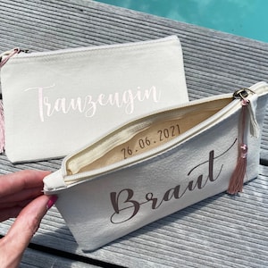 Personalized cosmetic bag maid of honor with message + tassel / bride / mother of the bride / grandmother / godmother / aunt / sister / rose gold