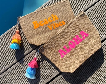 Clutch mit Quaste / Beach Bag / Jute / Neon / Tasche / Tassel / Aloha