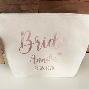 Kosmetiktasche / Schminktasche / Bride / JGA / Braut / Tauzeugin / Hochzeit / Roségold / Kulturtasche / Reiseetui