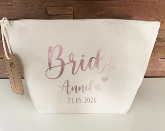 Kosmetiktasche / Schminktasche / Bride / JGA / Braut / Tauzeugin / Hochzeit / Roségold / Kulturtasche / Reiseetui