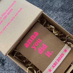 Caixa de presente personalizada com mensagem + pulseira Abi 2025 + cartão Exame Abitur 18º aniversário Matura Bacharel pulseira da amizade Neon