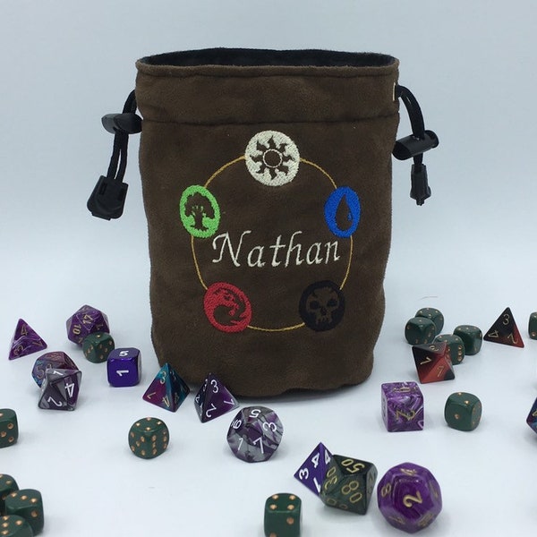 Monogrammed Magic the Gathering Dice Bag, Brown, Mana Gaming Bag, D&D Dice Bag, DnD Dice bag, Drawstring Bag, Geeky Carry Bag, MTG Dice Bag