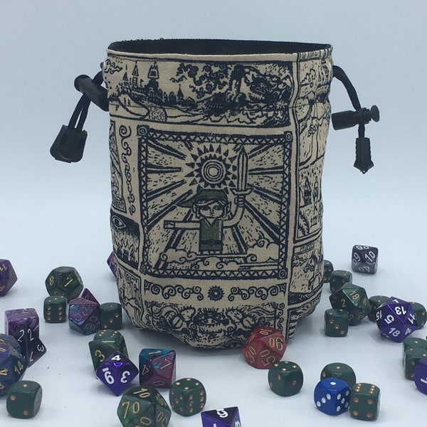 Legend of Zelda Dice Bag, Link Gaming Bag, Cats D&D Dice Bag, DnD Dice bag, Drawstring Bag, Magic The Gathering Dice Bag, Runes