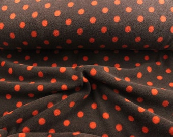 Fleece Stoff, braun, orange, Punkte