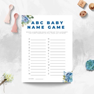 Juego de ducha ABC Baby Name. Descarga instantánea. Tema de hortensia.