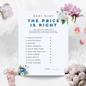 The price is right baby shower game. Instant download. Hydrangea theme.