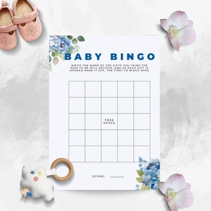 Baby Bingo baby shower game. Instant download. Hydrangea theme.