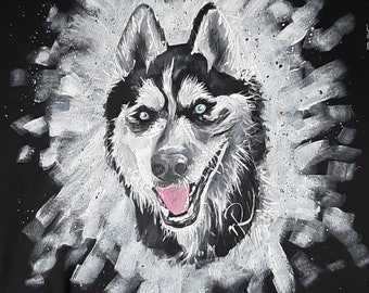 Siberian Husky Portrait On Tshirt Custom Pet Portrait From Photo  Custom Dog Portrait Pet Painting On Tee Personalized Dog Mom Gift For Her