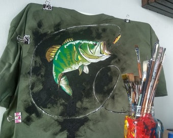 Fish shirt, hand painted dad shirt  fishing shirt, fly fishing, birthday gift for men, angler tee for husband, graphic tees, christmas gifts