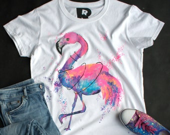 Handgeschilderd flamingo shirt, grafische T-shirts voor vrouwen, geschenken voor haar, moeder shirt, aangepaste kerstcadeaus, gepersonaliseerde tshirt voor vrouwen