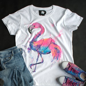 Hand painted flamingo shirt, graphic tees for women, gifts for her, mom shirt, custom christmas gifts, personalized tshirt for woman image 1