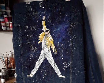 Męska katana jeansowa malowana ręcznie z Freddiem Mercurym, Queen