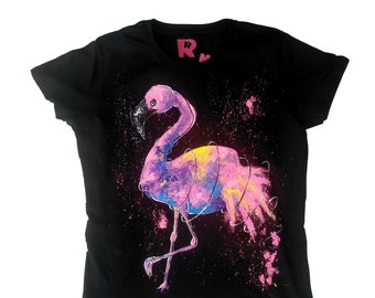 Hand painted flamingo shirt, animal graphic tees, mom shirt, special birthday gift for her, mothers day gift and personalized t-shirt