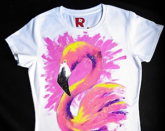 Hand painted flamingo shirt, flamingo gifts for her, graphic tees for mothers day gift, special birthday gift to mom, christmas gifts.
