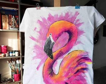Hand painted flamingo shirt, flamingo gifts custom art for women, personalized gift for wife, graphic tees christmas gift for her