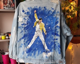 Damska katana jeansowa malowana ręcznie z Freddiem Mercurym, Queen