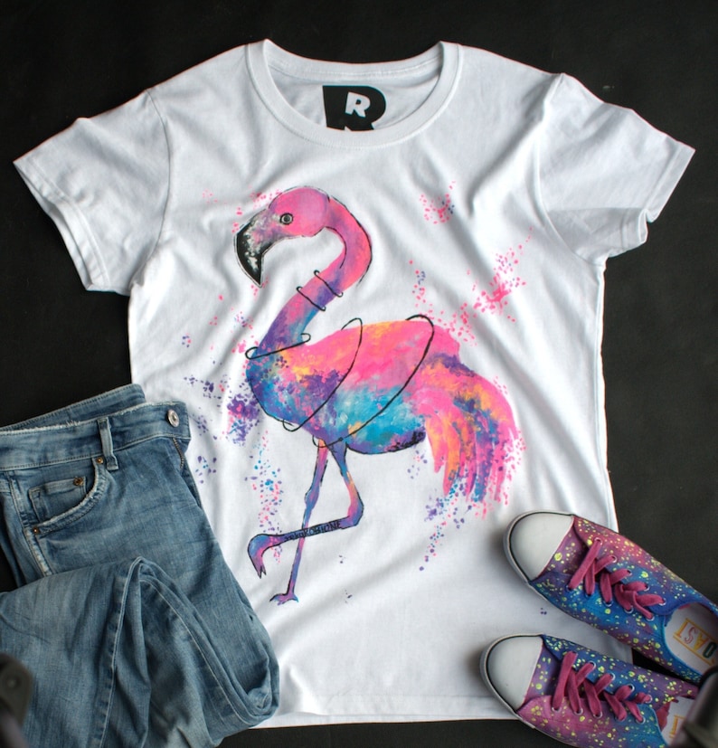 Hand painted flamingo shirt, graphic tees for women, gifts for her, mom shirt, custom christmas gifts, personalized tshirt for woman image 1