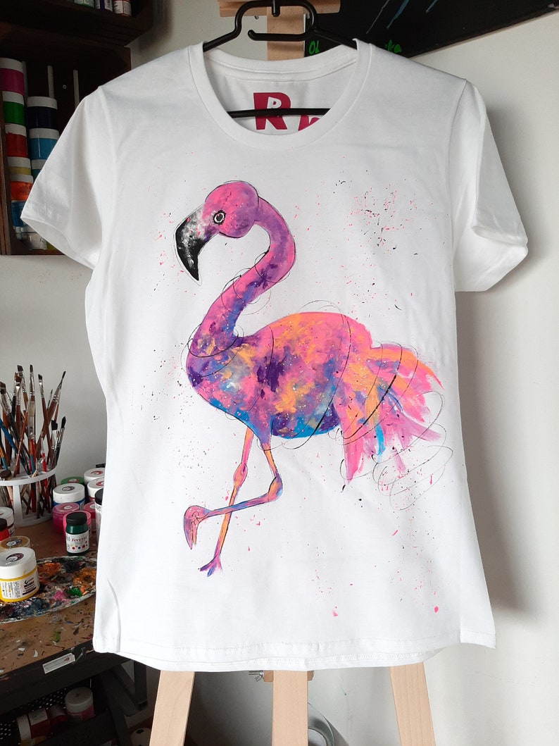 Hand painted flamingo shirt, graphic tees for women, gifts for her, mom shirt, custom christmas gifts, personalized tshirt for woman image 4