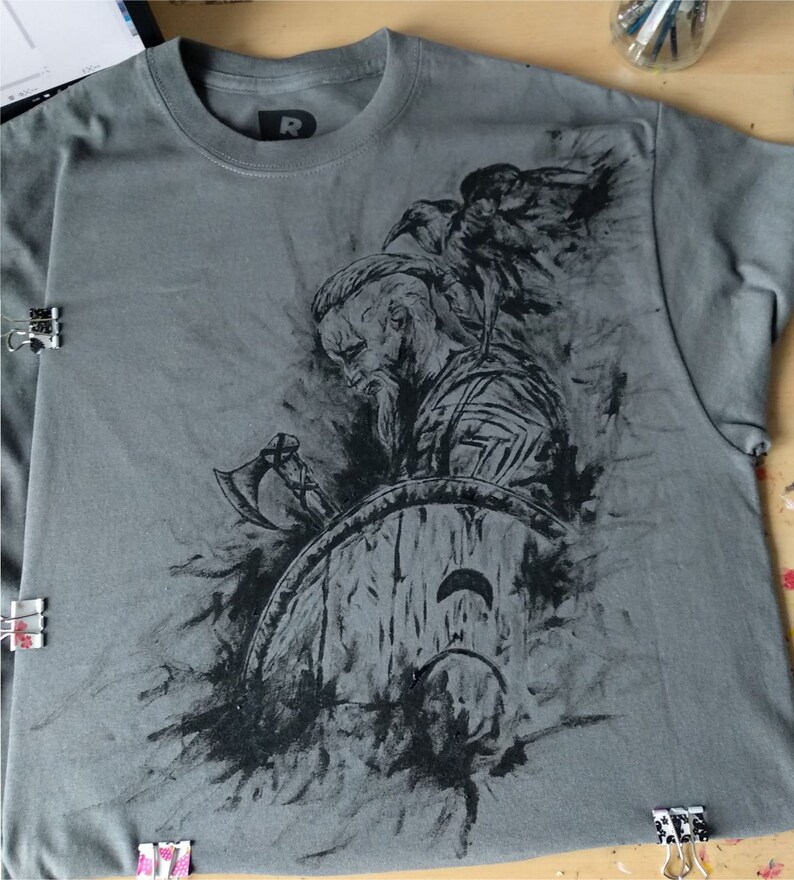 Viking shirt for husband alternative clothing Hand painted t shirt with Ragnar Lothbrok dad shirt fathers day gift