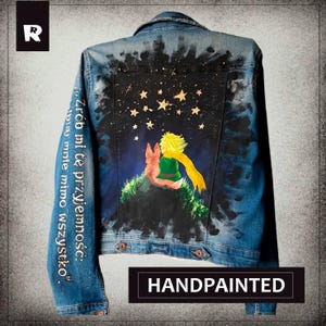 Hand Painted Denim Jacket – The Little Prince | Custom Quote | Personalized Jean Jacket | Literary Gift | Unique Art Jacket