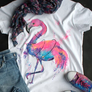 Hand painted flamingo shirt, graphic tees for women, gifts for her, mom shirt, custom christmas gifts, personalized tshirt for woman image 3