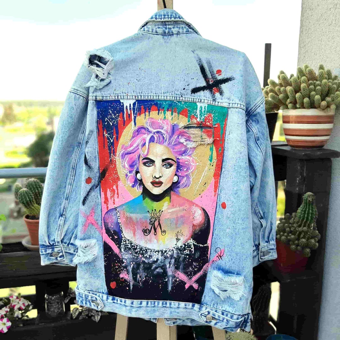 Madonna Portrait, Jean Jacket for Her, Gift for Mom, Custom Denim
