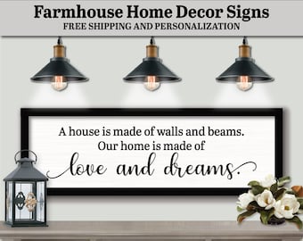 A House Is Made Of Walls And Beams Our Home Is Made Of Love And Dreams, FARMHOUSE HOME DECOR, Office Wall Art Sign, Home Sweet Home Sign