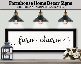 Farm Charm Sign, FARMHOUSE DECOR SIGN, Wall Hanging Artwork, Housewarming Gift, Farmhouse Logo Signs, Modern Farmhouse, Farmhouse Quote