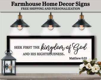 Seek First The Kingdom Of God Matthew 6:33, FARMHOUSE HOME DECOR, God Scripture Signs, Bible Verse Wall Art, Farmhouse Bible Sign, Modern