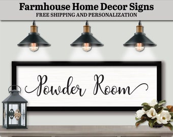 Powder Room Sign, FARMHOUSE HOME DECOR, Wood Wall Art Quotes, Minimalist Decor Art, Restroom Sign Framed, Bathroom Small Sign, Remodeling