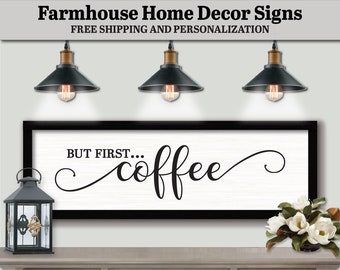 But First Coffee FARMHOUSE HOME DECOR, Wooden Wall Art Sign, Framed Art Quotes, Coffee Sign Wall Art, Coffee Lover Gift, Coffee Bar Wall Art