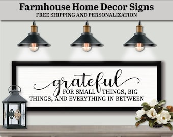 Grateful For Small Things Big Things And Everything In Between Sign, FARMHOUSE HOME DECOR, Motivation Wall Art, Mid Century Mode