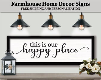 This Is Our Happy Place Sign Plaque, FARMHOUSE HOME DECOR, Art Deco Sign Saying, Large Kitchen Sign, Kitchen Decor Sign, Pantry Sign Wall