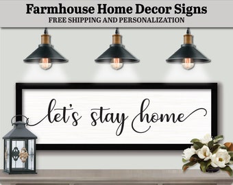 Let's Stay Home Sign Farmhouse Decor Sign, Framed Wood Wall Art, Large Wall Plaque, wooden beach art, vintage home decor, beach house sign