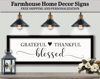 Grateful Thankful Blessed, Home Decor, Wooden Wall Art Sign, Farmhouse Home Decor, Inspirational Gifts, Inspirational Prints, Inspirational