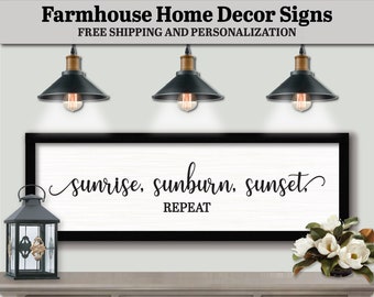 Sunrise Sunburn Sunset Repeat Sign, FARMHOUSE HOME DECOR, Wood Signs Sayings, Beach House Decor, Beach Decor Wall Art, Beach Sign Name Art