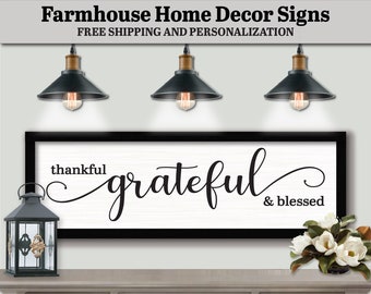 Thankful Grateful And Blessed Sign, FARMHOUSE HOME DECOR, Home Decor Modern, Kitchen And Dining, Pantry Sign Wall Art, Large Kitchen Sign