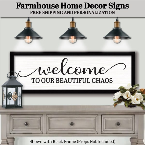 Welcome To Our Beautiful Chaos Sign, FARMHOUSE HOME DECOR, Modern Wall Art Wood, Living Room Wall Art, Warm Living Room Art, Living Room