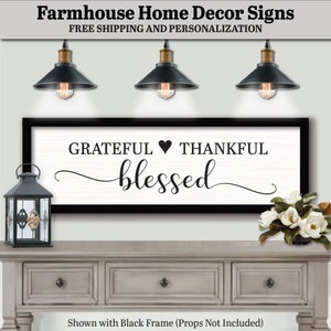 Grateful Thankful Blessed, Home Decor, Wooden Wall Art Sign, Farmhouse Home Decor, Inspirational Gifts, Inspirational Prints, Inspirational