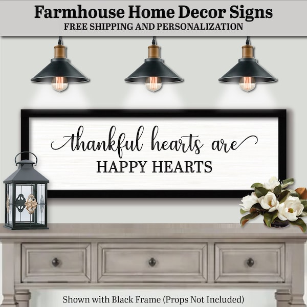 Thankful Hearts Are Happy Hearts Sign, FARMHOUSE HOME DECOR, Wall Hanging Artwork, Fall Quote Sign, Fall Decorations Art, Thanksgiving Decor