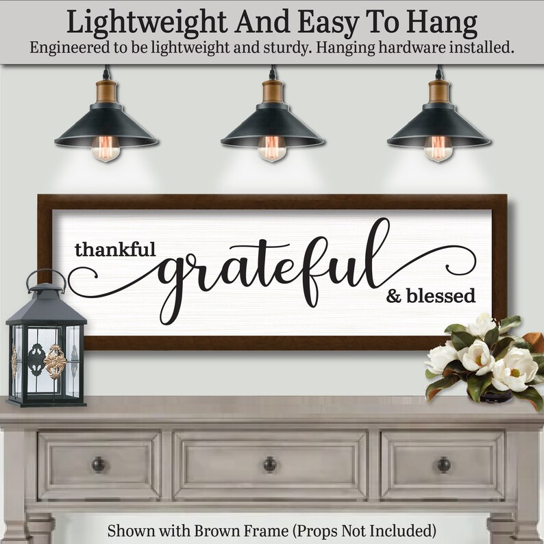 Engineered to be Lightweight and easy to hang. Hanging hardware included and installed on backside. Thankful Grateful And Blessed Sign, FARMHOUSE HOME DECOR, Home Decor Modern, Kitchen And Dining, Pantry Sign Wall Art, Large Kitchen Sign