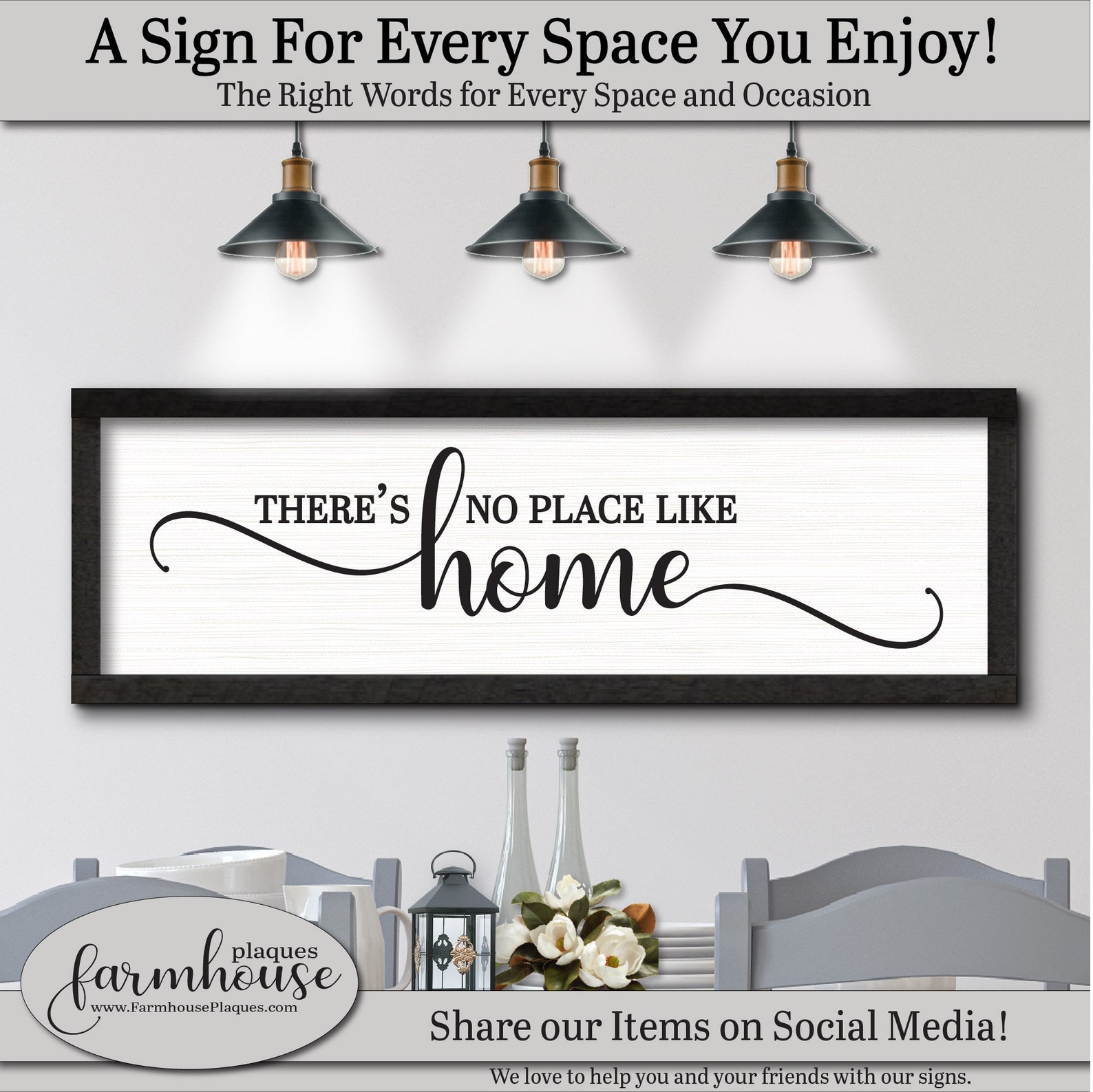 There's No Place Like Home Sign Plaque, FARMHOUSE HOME DECOR, Room ...