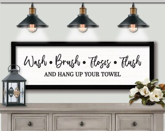 Wash Brush Floss Flush And Hang Up Your Towel Sign HANDMADE HOME DECOR Bathroom Small Sign, Unique Gift Sign, Bathroom Remodeling, Bohemian