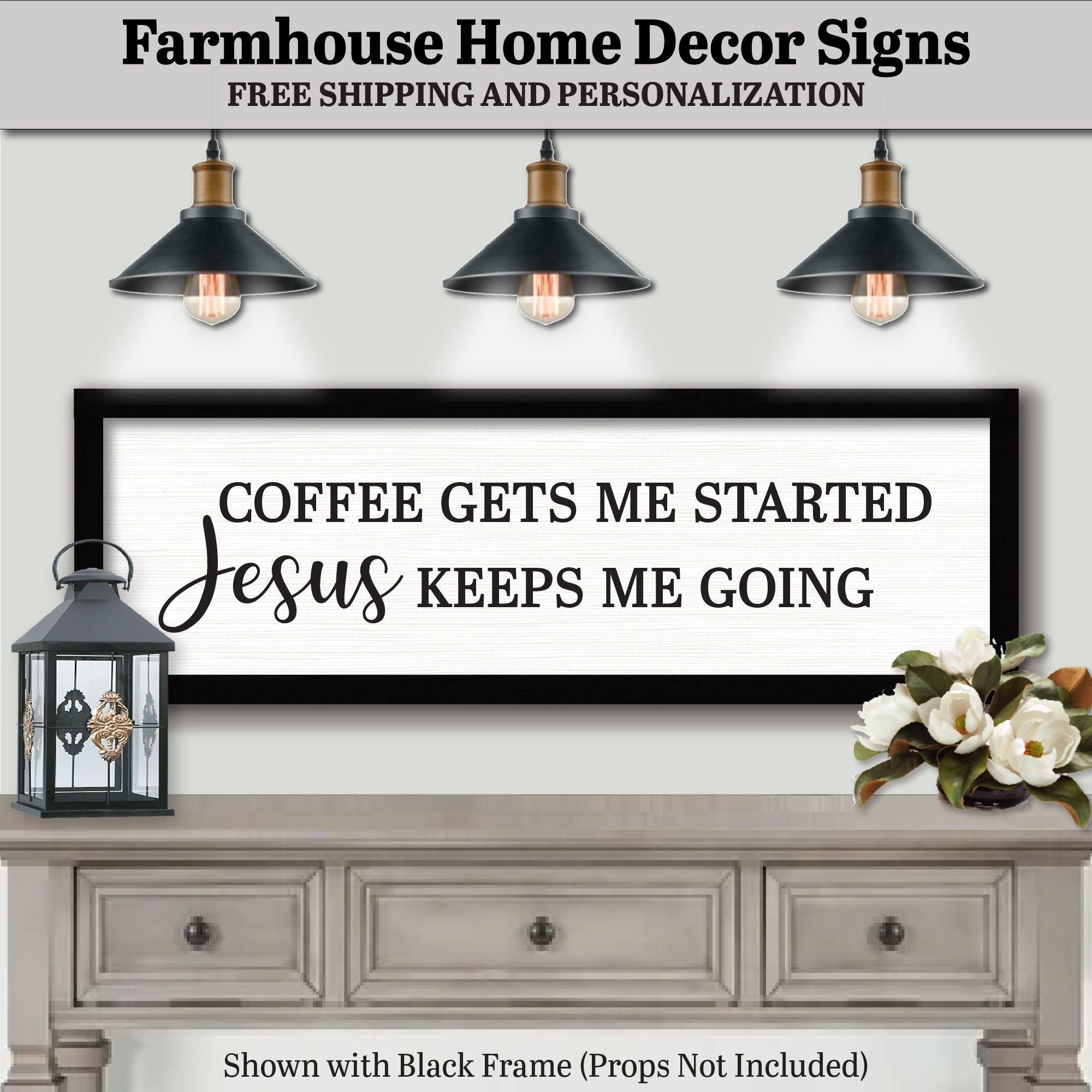 Coffee Gets Me Started Jesus Keeps Me Going, FARMHOUSE HOME DECOR, Gather Wall Art Sign, Motivation Wall Art, Inspirational Prints, Wooden