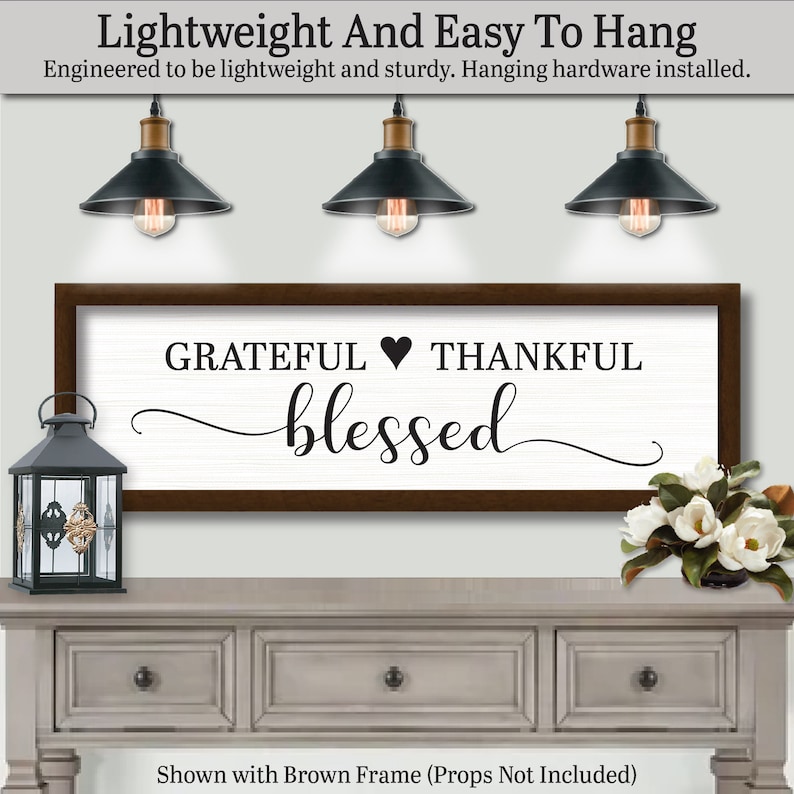 Grateful Thankful Blessed, Home Decor, Wooden Wall Art Sign, Farmhouse Home Decor, Inspirational Gifts, Inspirational Prints, Inspirational Brown