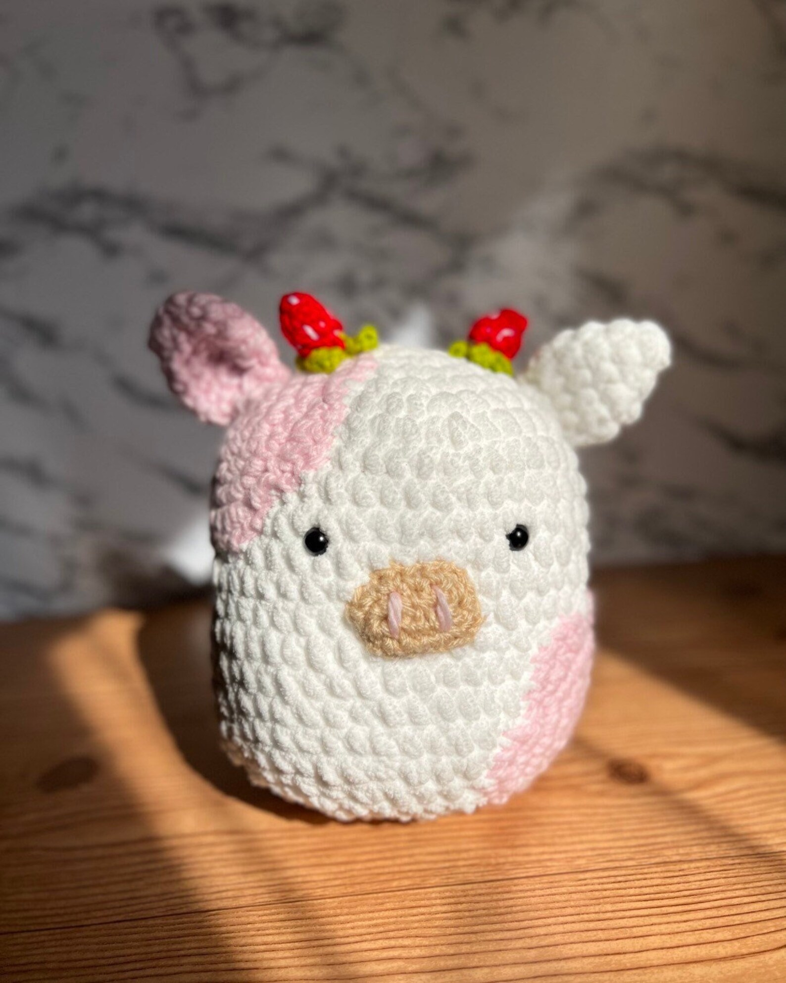 Chunky Crochet Strawberry Cow Plush Amigurumi Pink Soft Cow Etsy Ireland