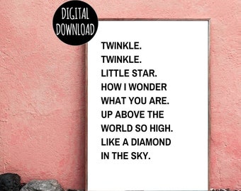 INSTANT DOWNLOAD - Nursery Wall Decor - Twinkle Twinkle Little Star - Wall Art. Digital Print